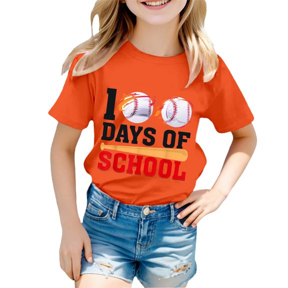 Gunia Girls Shirts 100 Days Of School Boy And Girl Fashion Casual Print Crewneck Loose Short Sleeve Relaxed Tees Top 4-5 Years