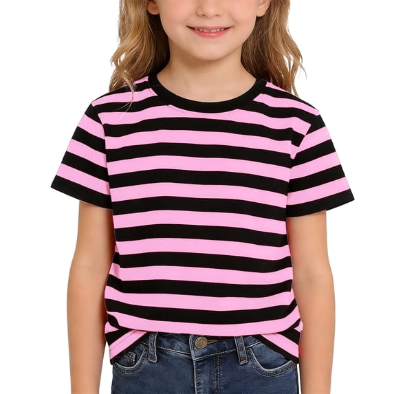 Gunia Girls Short Sleeve Shirts Striped Print Boys Casual Kids Tees Shirts Soft Comfortable Daily Wear Tshirts Tops T Shirt 2-13 Years