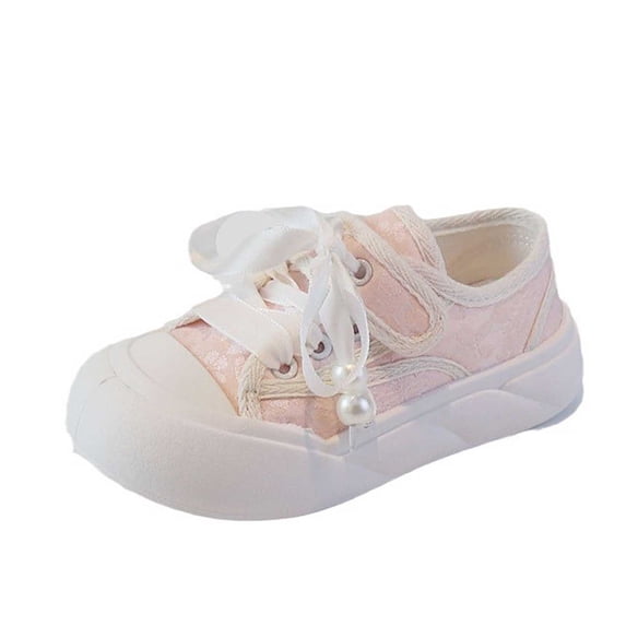 Gunia Girls' Sneakers Canvas Low Top Casual Shoes Versatile Design Soft Sole Comfortable Athletic Footwear Play Toddler Little Kids Running Walking Sports Shoes 4-12 Years