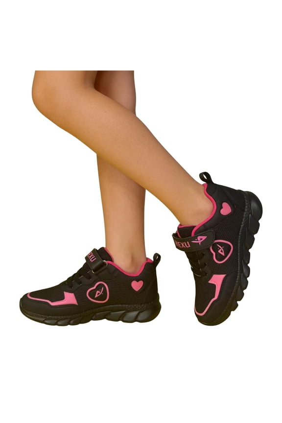 Girls Sneakers Lightweight Mesh With Heart Print Summer Breathable Everyday Shoes School Casual Wear Toddler Little Kids Running Walking Sports Shoes 4-15 Years