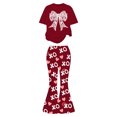 thumbnail image 1 of Gunia Girls Summer Outfits Valentine'S Day Outfit With Bow Heart Print Short Sleeve Top Flare Leg Pants Casual 2 Piece Comfy Clothes Set Cute Outfits For Girls 7-13 Years, 1 of 4