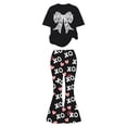 thumbnail image 1 of Gunia Girls Summer Outfits Valentine'S Day Outfit With Bow Heart Print Short Sleeve Top Flare Leg Pants Casual 2 Piece Leisure Clothes Set Cute Outfits For Girls 7-13 Years, 1 of 4