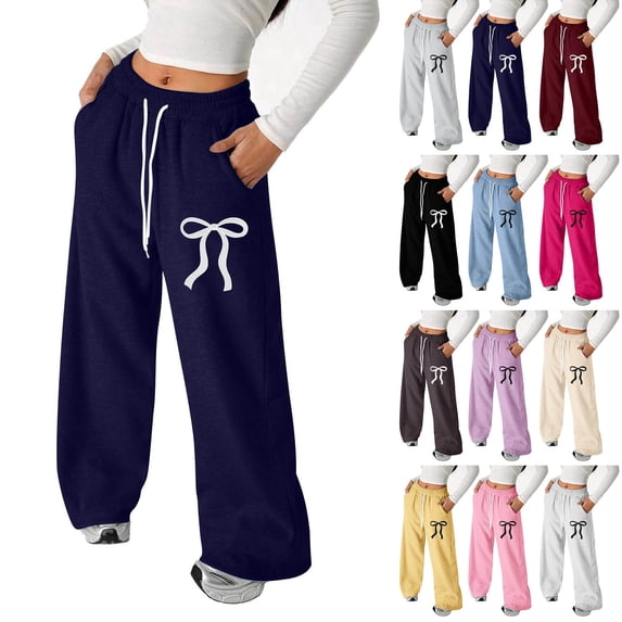 Gunia Girls Sweatpants Bowknot Baggy Wide Leg Bow Tie Casual Joggers Lightweight Straight Leg With Drawstring Play And Athletic Pants With Pockets 4-13 Years