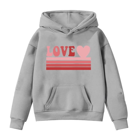 Gunia Girls Sweatshirt Hoodies Love Printed Long Sleeve Soft Graphic Hoody Kids Cute Pullovers Top Clothes Valentines Day 10-11 Years