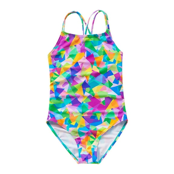 Gunia Girls' Swimwear Colorful Triangle Print Kids Summer Seaside Swimsuits,Size 12-13 Years