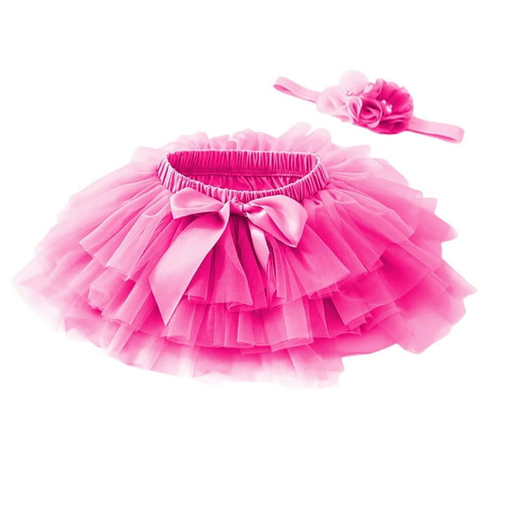 Gunia Girls Tutu Skirt Baby Soft Mesh Bowknot Hairband Princess Birthday Party Skirts For Kids Toddler Girls Pink M