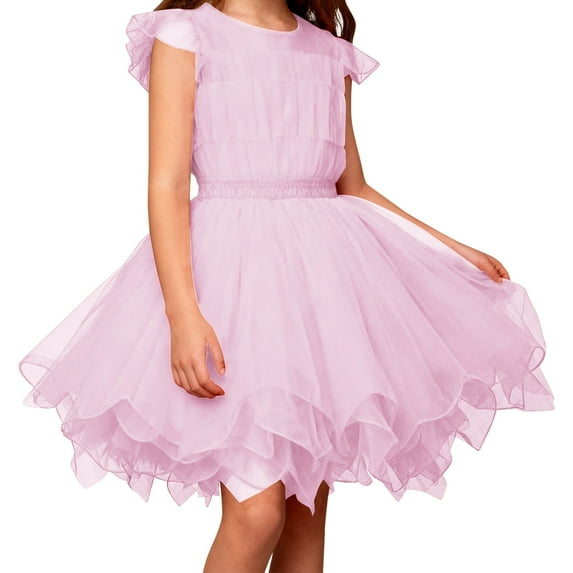 Gunia Girls Tutu Skirt Dress Layered Ballet Dance Performance Puffy Short Wear With Flowy Sheer Fabric Elegant Design Princess Birthday Party Skirts For Kids Toddler Girls Pink