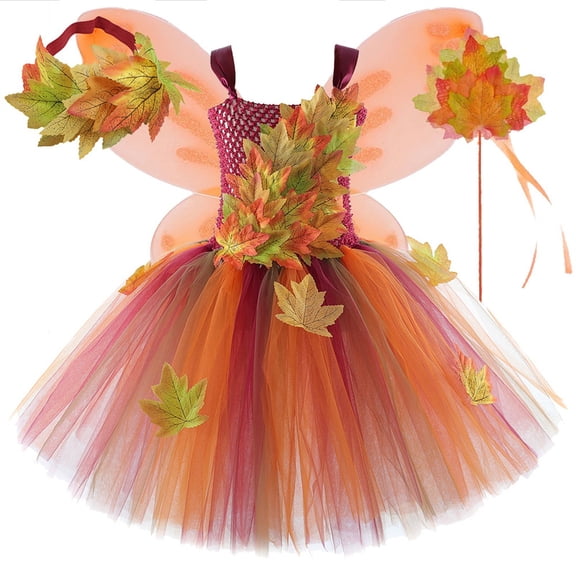 Gunia Girls Tutu Skirt Elegant Maple Leaf Dress Court Gown Performance With Mesh Layered Stage Pageant Princess Birthday Party Skirts For Kids Toddler Girls Orange 6-7 Years