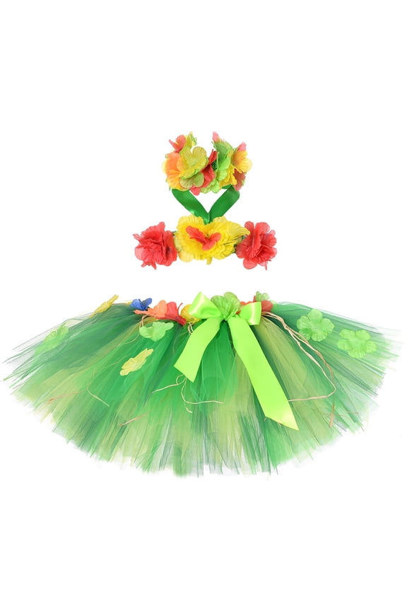 Girls Tutu Skirt Tropical Luau Dress With Beach Bonfire Dance Performance Celebration Princess Birthday Party Skirts For Kids Toddler Girls Green 3-4 Years
