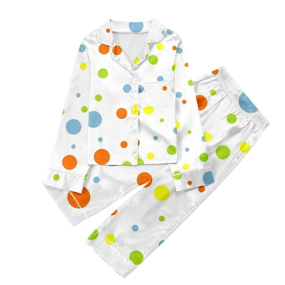 Gunia Girls White Christmas Pajamas 9-10 Years Polka Dot Print Long Sleeve Trousers Cardigan Two Piece Sets Lovely Sleepwear