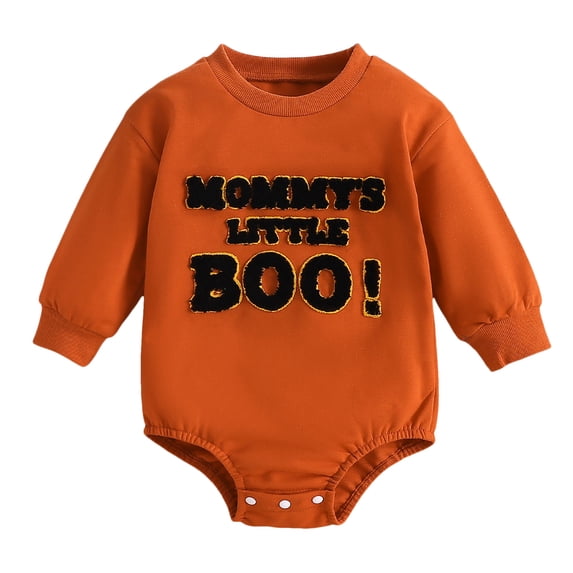 Gunia Halloween Baby Boy Girl Outfit Infant Long Sleeve Pumpkin Embroider Pullover Romper Newborn Bodysuits Outfits Orange 0-3 Months