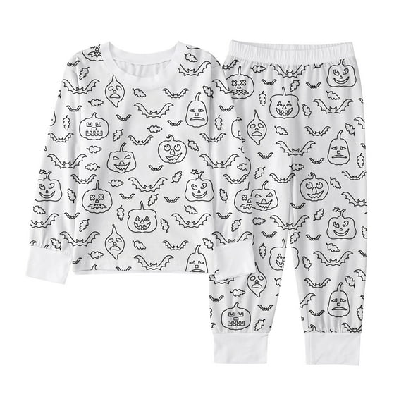 Gunia Halloween Baby Boy Pajamas Set Long Sleeve Sleepwear With Diy Print Comfortable 2-10 Years Boys Pyjamas,White 2-3 Years