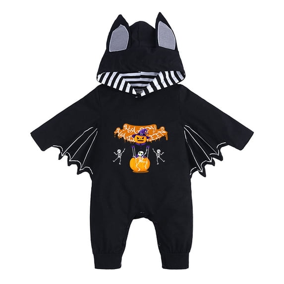 Gunia Halloween Baby Boys Girls Bat Outfit Role Play Romper Jumpsuit Cute Long Sleeve Soft Fall Outfits Orange 6-12 Months