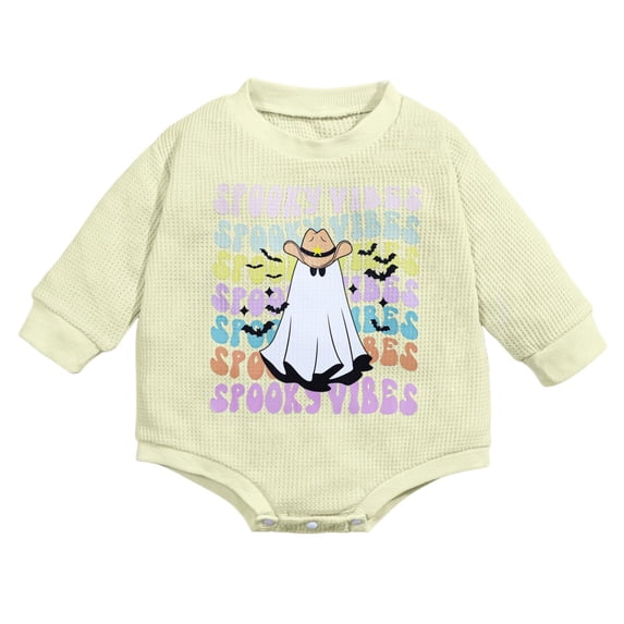 Gunia Halloween Baby Boys Girls Outfit Long Sleeve Bodysuit Ghost Print One Piece For Infants And Toddlers Outfits White 12-18 Months