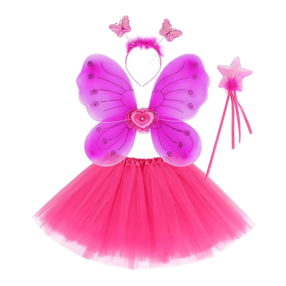 Gunia Halloween Costume Tutu Skirt 4Pcs Outfit For Girls Butterfly Cosplay Role Play For Toddler Kids Holiday Party Dress Up Play,Size 3-10 Years