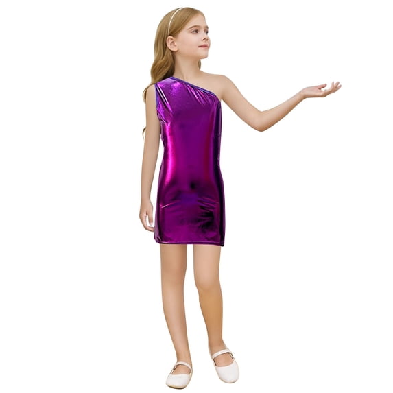 Gunia Halloween Dresses For Girls Festival Halloween One Shoulder Sequins Dresses For Party Performance Children Cute Clothes Size 9-10 Years Purple