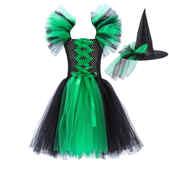 Gunia Halloween Dresses For Girls Festival Halloween Tutu Tulle Dresses With Hat For Party Performance 2 Pcs Kids Comfortable Clothes Size 4-5 Years Gray