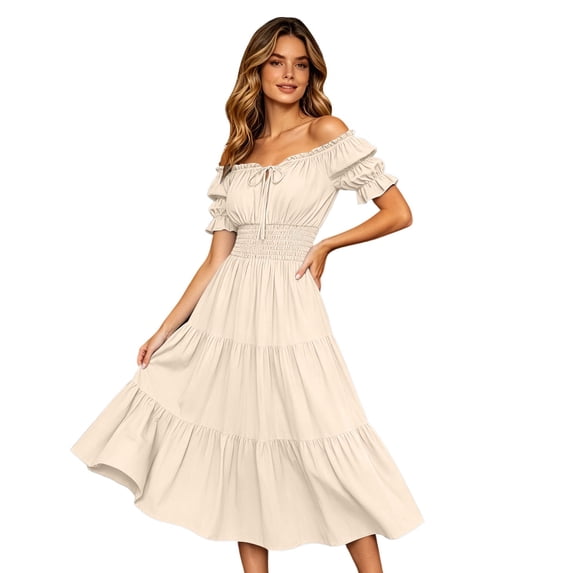 Gunia Halloween Dresses Women Festival Fashion Halloween Casual Dresses Solid Color Off The Shoulder Elegant For Party Lightweight Clothes Beige