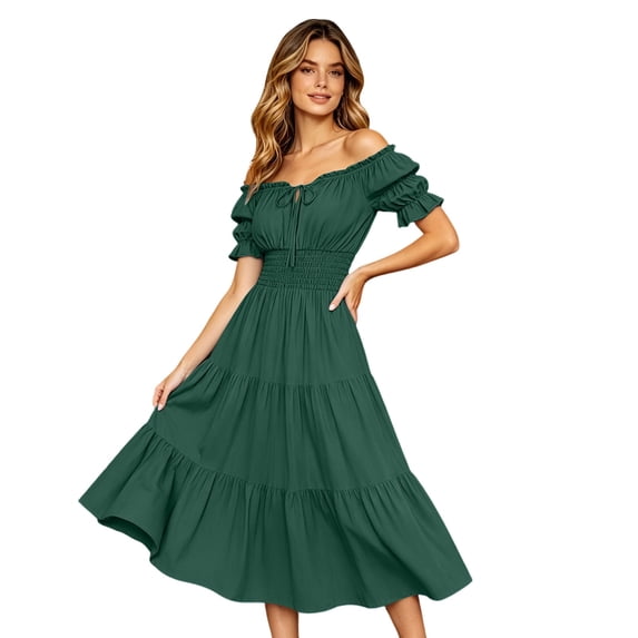 Gunia Halloween Festival Dresses Women Halloween Casual Dresses Solid Color Off The Shoulder Elegant For Party Lightweight Clothes Green