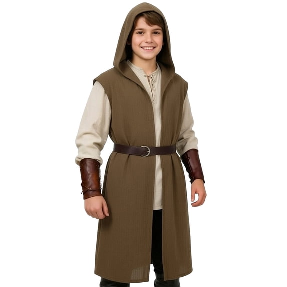 Gunia Halloween Kids Linen Hooded Tunic Tops Role Play Boys Girls Tee Shirts Brown 5-14 Years