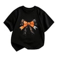 thumbnail image 1 of Gunia Halloween Kids Shirt Bow Pumpkin Graphic Print Short Sleeve Crew Neck Casual Thanksgiving Tops Toddler Boys Girls Tee Shirts Black 2-14 Years, 1 of 4