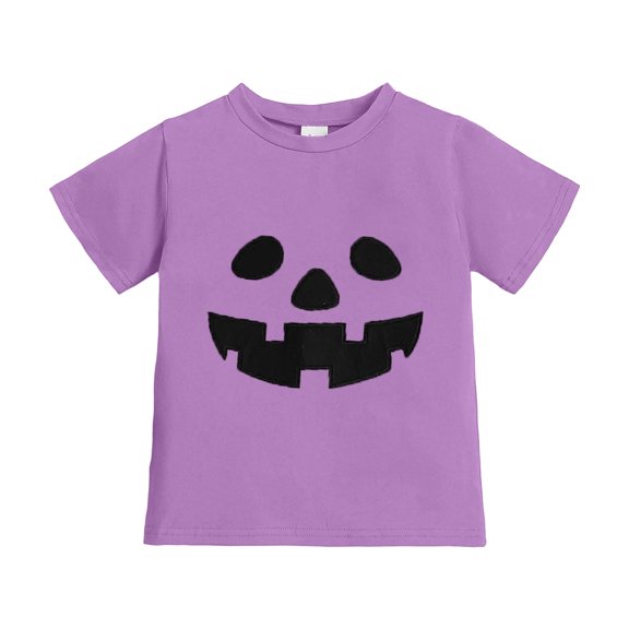 Gunia Halloween Kids Shirt Cotton Pumpkin Graphic Print Short Sleeve Crew Neck Casual Thanksgiving Tees Tops Toddler Boy Girl T-Shirts Purple 1-13 Years