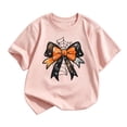 thumbnail image 1 of Gunia Halloween Kids T Shirt Bow Pumpkin Graphic Print Short Sleeve Crew Neck Casual Thanksgiving Tees Tops Toddler Boy Girl T-Shirts Pink 2-14 Years, 1 of 4