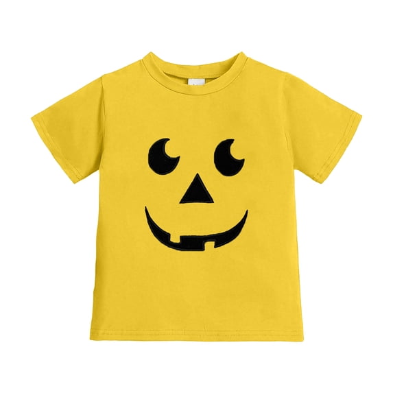 Gunia Halloween Kids T Shirts Cotton Pumpkin Graphic Print Short Sleeve Crew Neck Casual Thanksgiving Tops Toddler Boys Girls Tee Shirts Yellow 1-13 Years