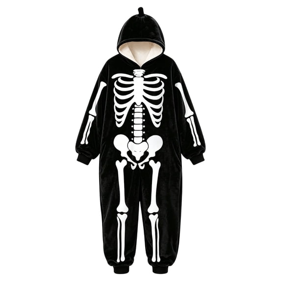 Gunia Halloween Little Boy Girl Cosplay Skeleton Onesie Flannel Fleece Romper For Kids Cozy Unisex Jumpsuit Role Play Outfits Black 5-6 Years