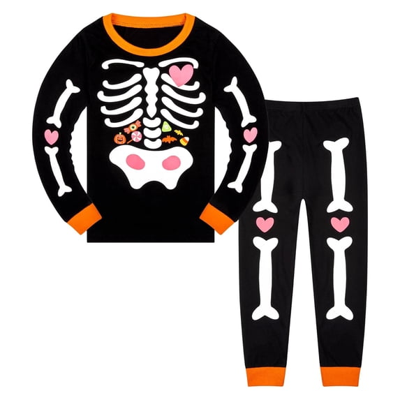 Gunia Halloween Pajamas Kids Boys Girls Skeleton Print Long Sleeve Top And Pants 2 Piece Pj'S Sleepwear Pjs Black