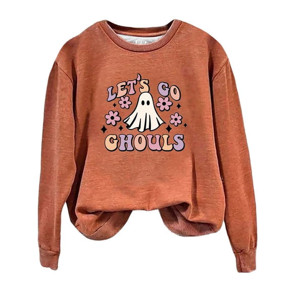 Gunia Halloween Sweatshirt For Women Jesus Fashion Long Sleeved Round Neck Sweater Fashion Graphic Pullover Tops Fall Trendy Clothes Pink S-2Xl
