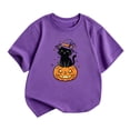 thumbnail image 1 of Gunia Halloween T Shirt Kids Cat Pumpkin Graphic Print Short Sleeve Crew Neck Casual Thanksgiving Tops Toddler Boy Girl Tee Shirts Purple 2-14 Years, 1 of 4