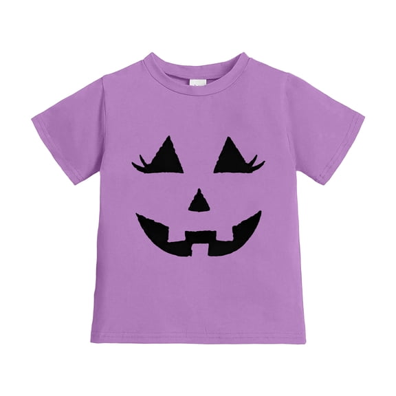 Gunia Halloween T Shirts For Kids Cotton Pumpkin Graphic Print Short Sleeve Crew Neck Casual Thanksgiving Tops Toddler Boy Girl Tee Shirts Purple 1-13 Years