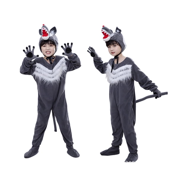 Gunia Halloween Toddler Boy Girl Outfit Role Play Performance Romper Jumpsuit Wolf Stage Show Dance Party Playwear Outfits Dark Gray 3-4 Years
