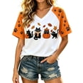 thumbnail image 1 of Gunia Halloween Tshirt Women Cat Short Sleeve V Neck Shirts Funny Fall Tops,Size S-Xxl, 1 of 5