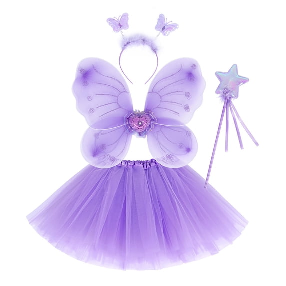 Gunia Halloween Costume Tutu Skirt 4Pcs Outfit For Girls Butterfly Cosplay Role Play For Toddler Kids Holiday Party Dress Up Play,Size 3-10 Years