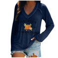 thumbnail image 1 of Gunia Halloween Women Shirts Cotton Pumpkin Graphic Print Short Sleeve V Neck Casual Thanksgiving Tees Tops Plus Size T Shirts Blue S-5Xl, 1 of 4