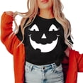 thumbnail image 1 of Gunia Halloween Women T Shirts Cotton Pumpkin Graphic Print Short Sleeve Crew Neck Casual Thanksgiving Tops Tee Shirts Black S-2Xl, 1 of 5