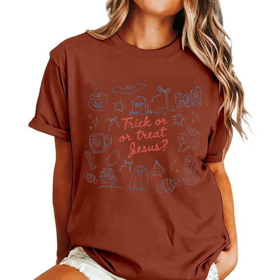 Gunia Halloween Womens Shirt Pumpkin Graphic Print Short Sleeve Crew Neck Casual Loose Thanksgiving Tops Tee T-Shirts Orange S-3Xl