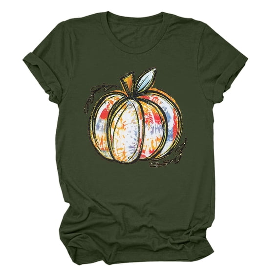 Gunia Halloween Womens T Shirts Pumpkin Graphic Print Short Sleeve Crew Neck Casual Loose Thanksgiving Tops Tee Shirts Army Green S-2Xl