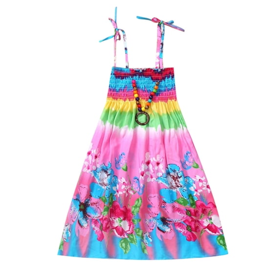 Gunia Hawaiian Dresses For Little Girls Sleeveless Vestidos Kids Floral Clothes Baby Bohemian Straps Skirt Sundress For Holiday Beach Gold Dress For Toddler Girls 18M-8Y