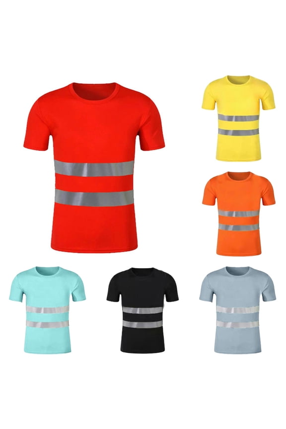 High Visibility Shirts For Men Lightweight Hi Vis Reflective Construction Work T Shirt Breathable Shirt Tops Men'S Shirts Red 3Xl