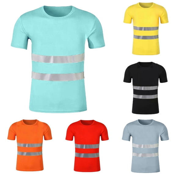 Gunia High Visibility Shirts For Men Lightweight Hi Vis Reflective Construction Work T Shirt Breathable Shirt Tops Men T Shirts Sky Blue L