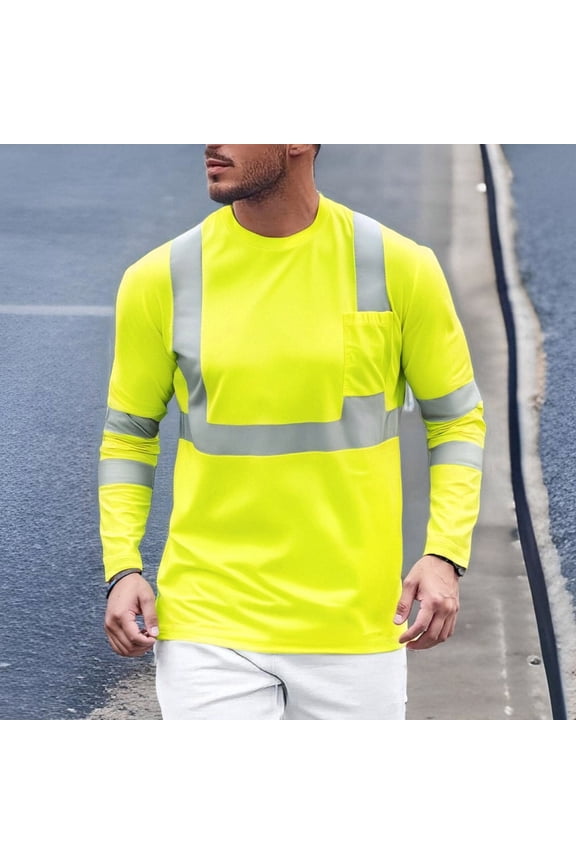 High Visibility Shirts For Men Breathable Absorbent Quick Dry Outdoor Construction Tooling Hi Vis Reflective Strip T Shirt Tops Men T Shirts Yellow L