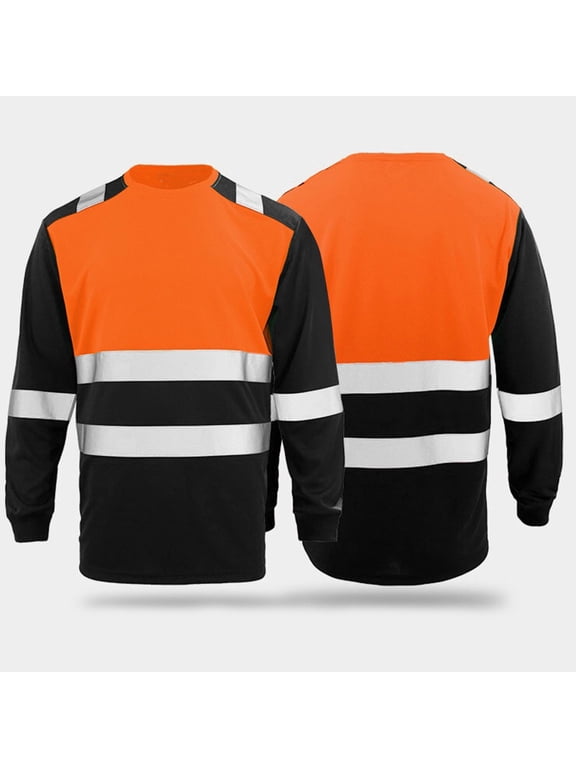 High Visibility Shirts For Men Breathable Quick Drying Hi Vis Reflective Strip Long Sleeved Construction Worker T Shirt Tops T Shirts For Men Orange 3Xl
