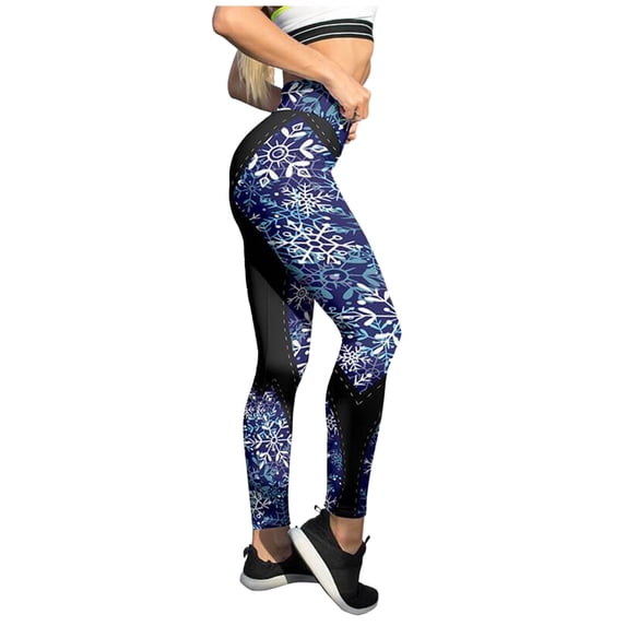 Gunia Holiday Leggings For Women Black Snowflake Printed Stretchy Tights For Running Santa Pilates Party Snowman Printed Holiday Yoga Pants Size XL