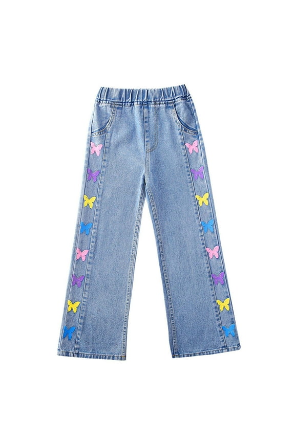 Jeans For Toddler Girls Denim Elastic Wasit Wide Leg Baggy Pants Clothes Soft 6-7 Years