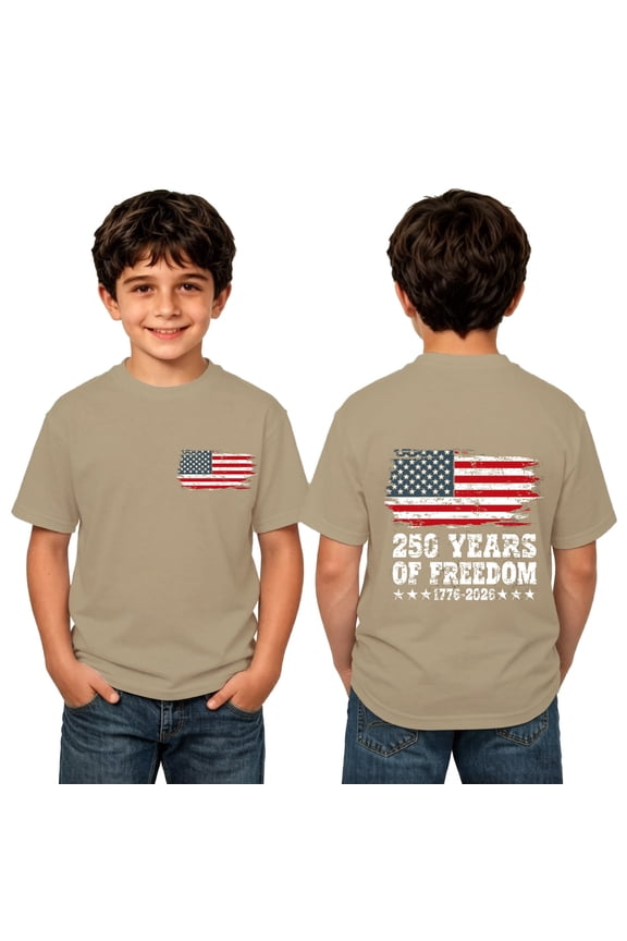 Kids 250 Anniversary USA T Shirts Boys Girls Independence Day Patriotic Print Short Sleeve Tee Shirt Casual Summer Tunic Toddler Tops Fourth Of July Shirts 1-13 Years