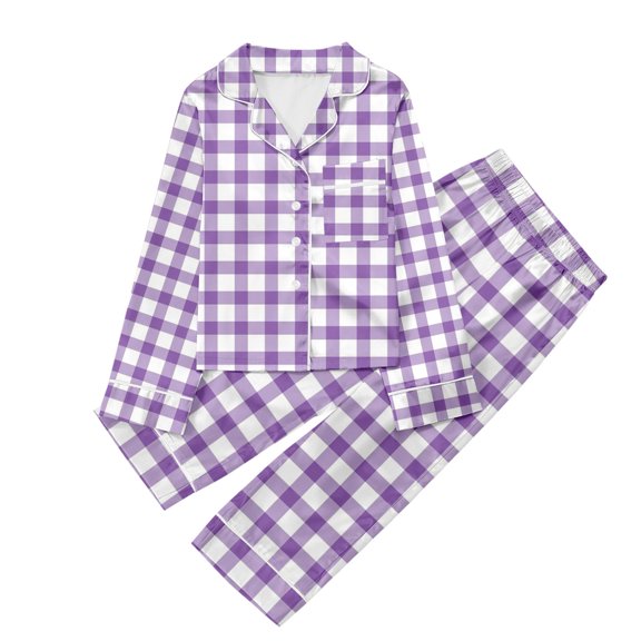 Gunia Kids Boys Girls Christmas Pajama Children Casual Printed Button Down Lapel Long Sleeve Top Pants Set Pj'S Loungewear Light Purple 13-14 Years