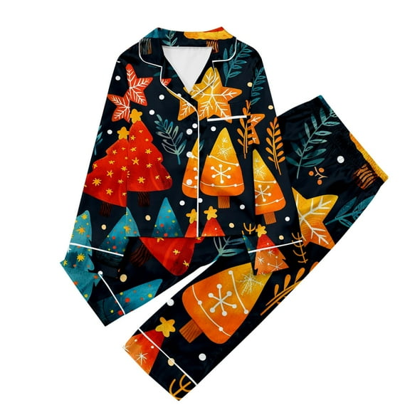 Gunia Kids Boys Girls Christmas Sleepwear Children Xmas Print Long Sleeve Trousers Cardigan Children Pyjamas Two Sets Pjs Pajamas Yellow 3-4 Years